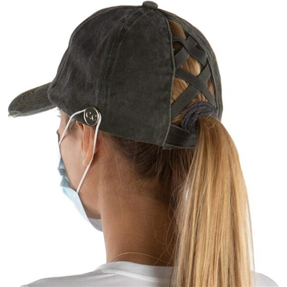 Messy Bun Baseball Cap - Women\'s Ponytail Hat with Criss Cross